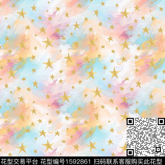 彩色几何渐变五角星数码印花花型下载（图片编号: 1592861） - 瓦栏（Walan）