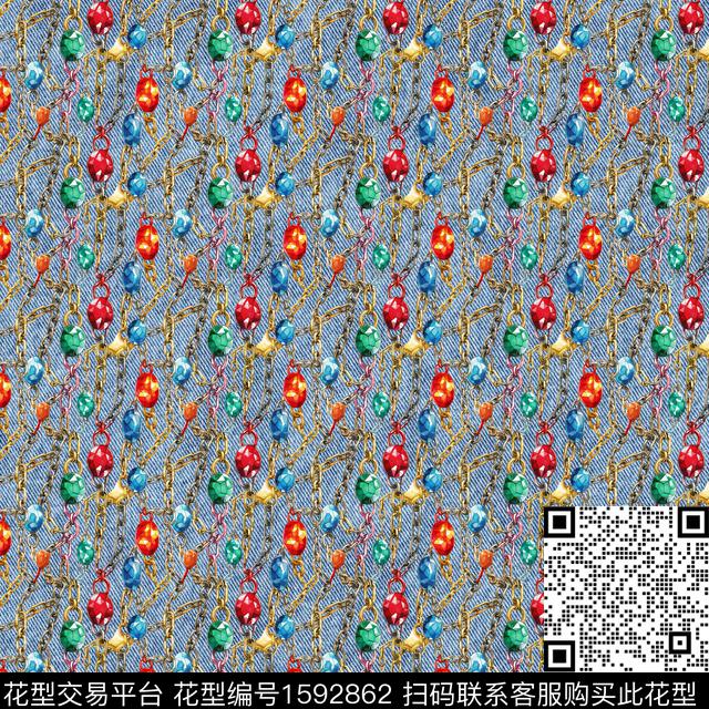 珠宝宝石链条牛仔纹理数码印花花型下载（图片编号: 1592862） - 瓦栏（Walan）
