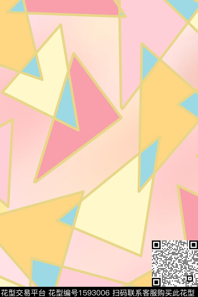 小清新三角形年轻女性数码印花花型下载（图片编号: 1593006） - 瓦栏（Walan）