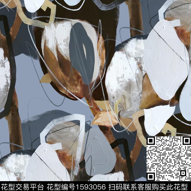 油画花型线条数码印花花型下载（图片编号: 1593056） - 瓦栏（Walan）