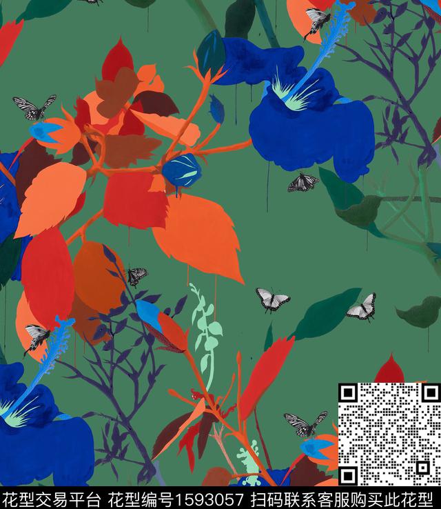 花卉植物叶子数码印花花型下载（图片编号: 1593057） - 瓦栏（Walan）