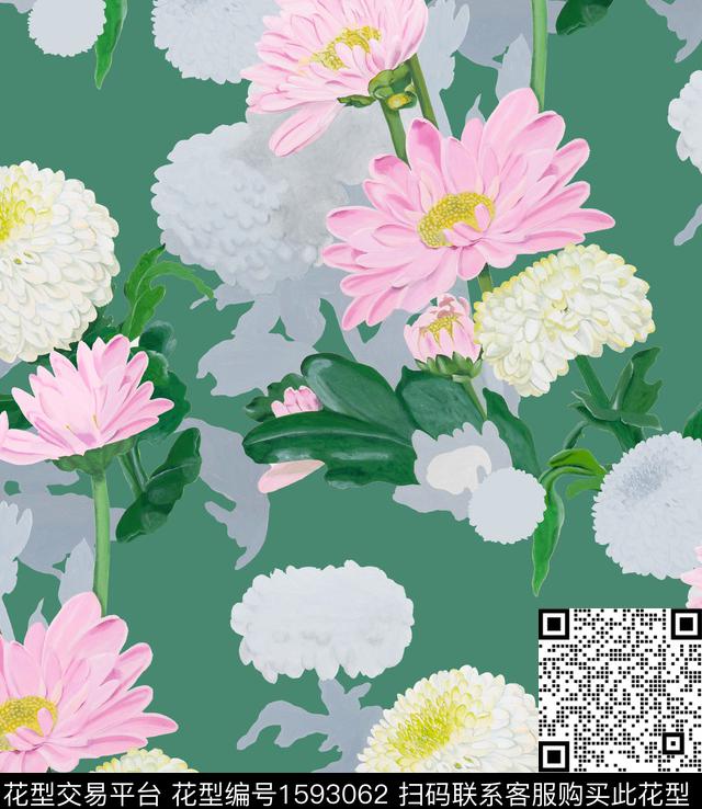 花卉影花水彩花卉数码印花花型下载（图片编号: 1593062） - 瓦栏（Walan）
