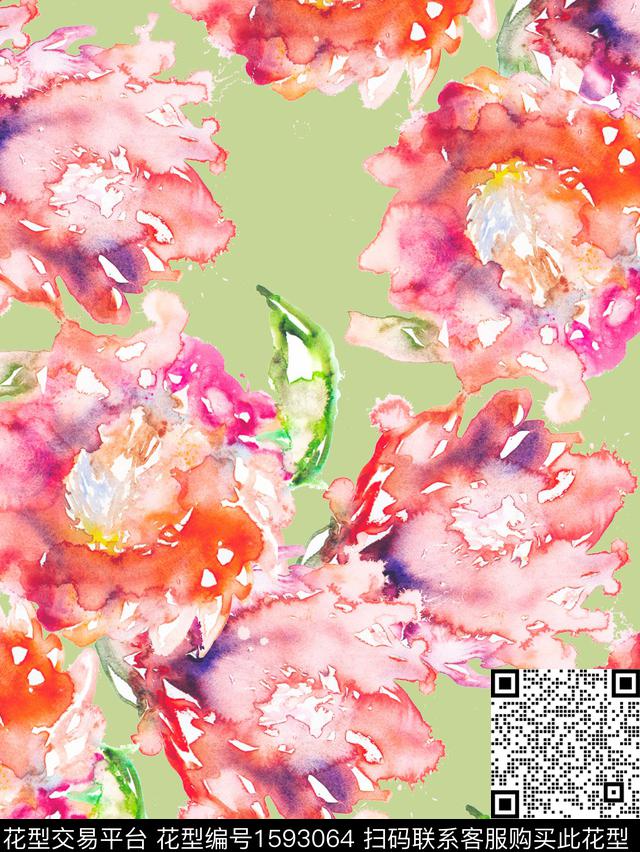 花卉水彩花卉数码印花花型下载（图片编号: 1593064） - 瓦栏（Walan）