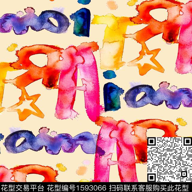 水彩字母趣味数码印花花型下载（图片编号: 1593066） - 瓦栏（Walan）