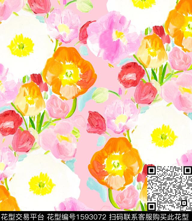花卉水彩花卉数码印花花型下载（图片编号: 1593072） - 瓦栏（Walan）