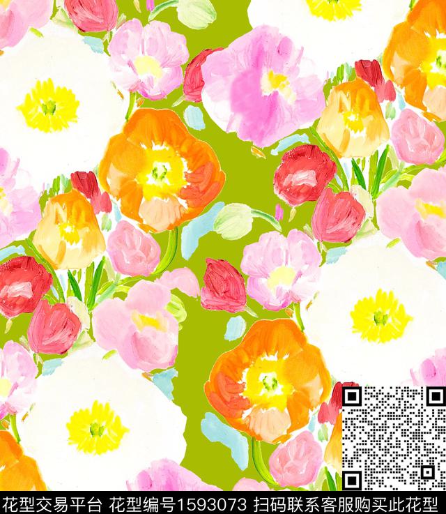 梅花水彩花卉牡丹数码印花花型下载（图片编号: 1593073） - 瓦栏（Walan）