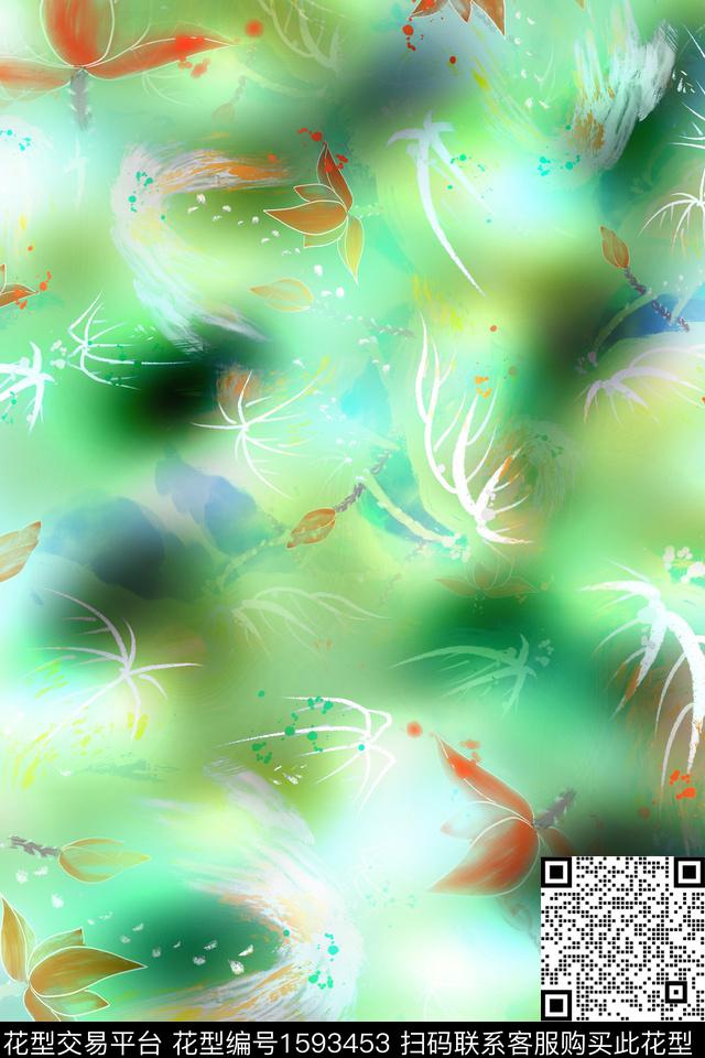 水彩渐变花卉数码印花花型下载（图片编号: 1593453） - 瓦栏（Walan）