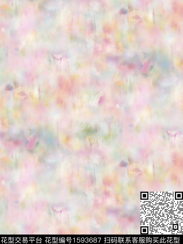 抽象水彩朦胧数码印花花型下载（图片编号: 1593687） - 瓦栏（Walan）