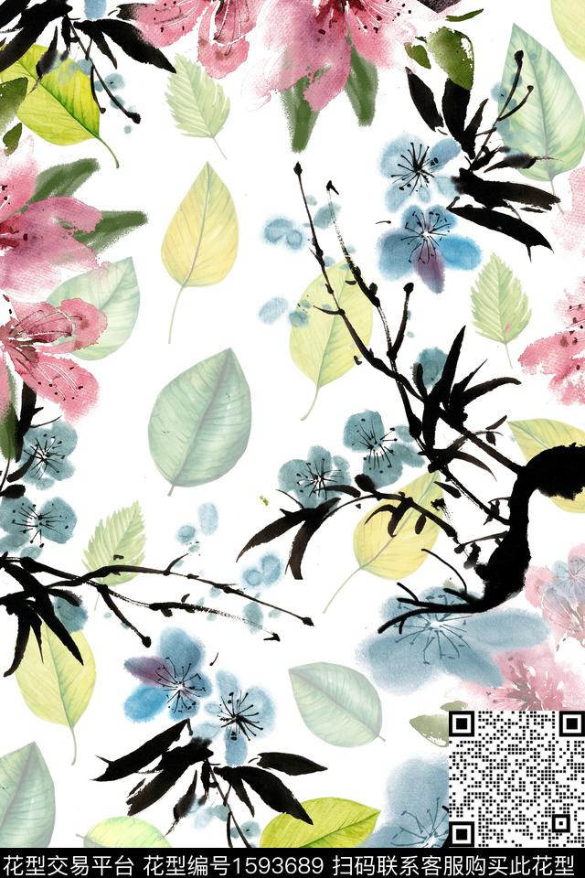 植物国画花卉数码印花花型下载（图片编号: 1593689） - 瓦栏（Walan）