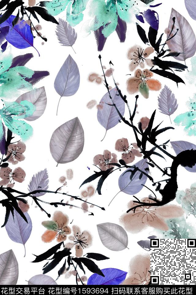 植物国画花卉数码印花花型下载（图片编号: 1593694） - 瓦栏（Walan）