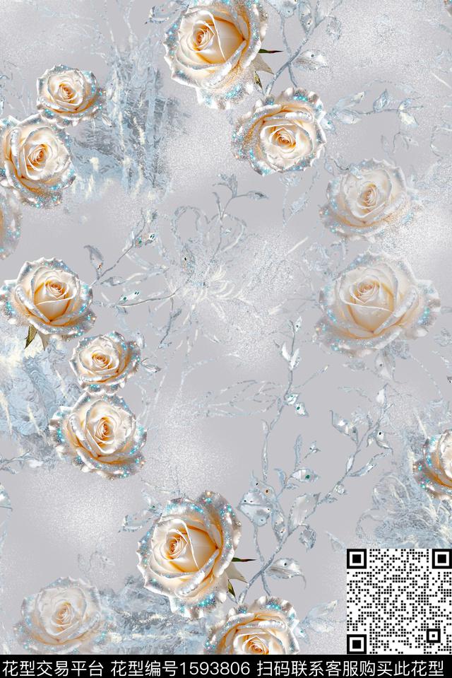 风格化花卉花卉素雅数码印花花型下载（图片编号: 1593806） - 瓦栏（Walan）