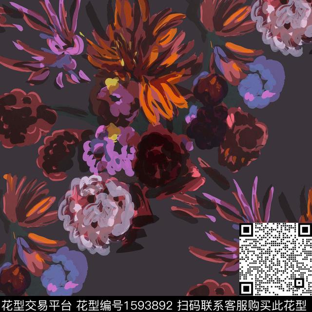 中老年花卉油画花型数码印花花型下载（图片编号: 1593892） - 瓦栏（Walan）
