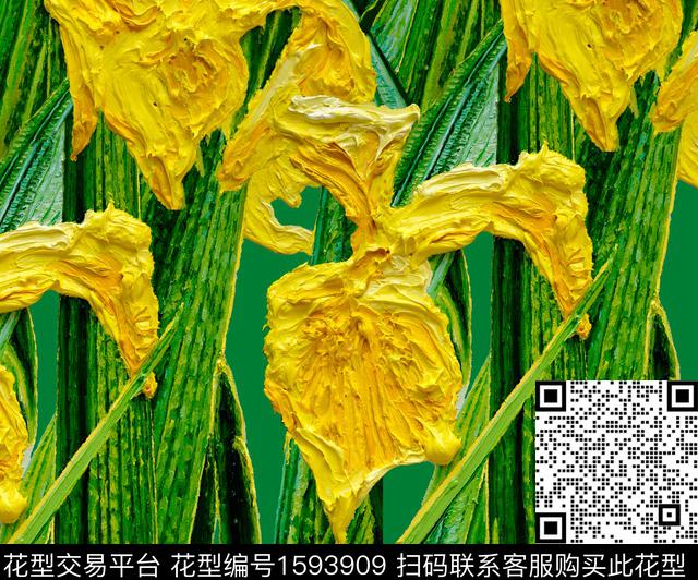 鸢尾花油画花型重油彩数码印花花型下载（图片编号: 1593909） - 瓦栏（Walan）