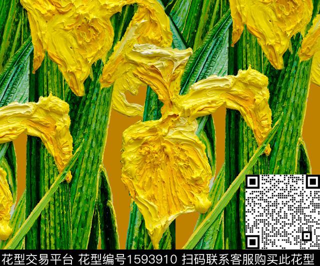 鸢尾花油画花型重油彩数码印花花型下载（图片编号: 1593910） - 瓦栏（Walan）