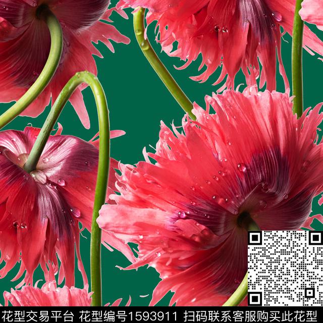 花卉水彩花卉大花数码印花花型下载（图片编号: 1593911） - 瓦栏（Walan）