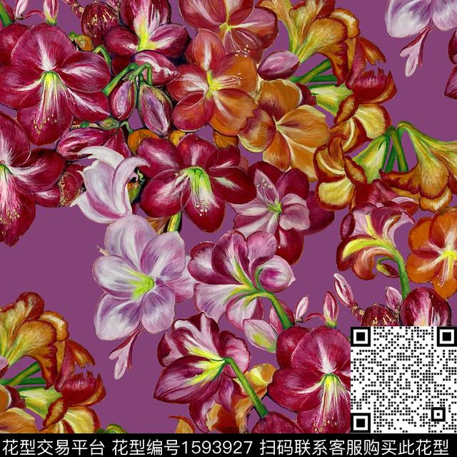 中老年花卉油画花型数码印花花型下载（图片编号: 1593927） - 瓦栏（Walan）