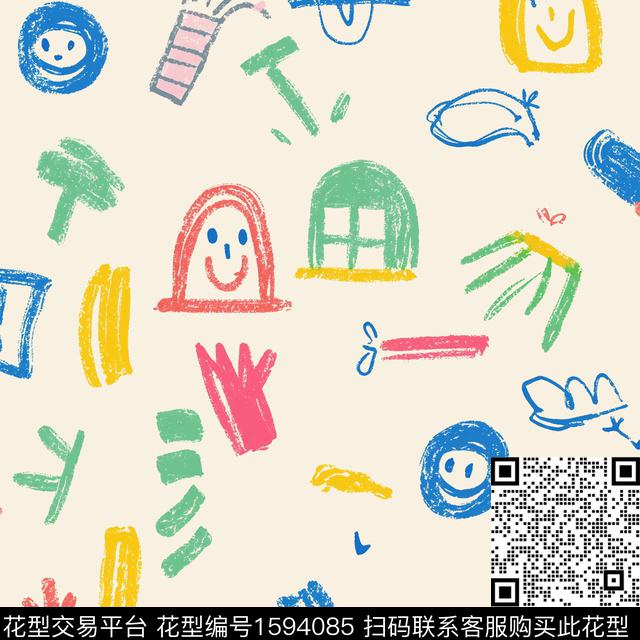 趣味涂鸦儿童画数码印花花型下载（图片编号: 1594085） - 瓦栏（Walan）