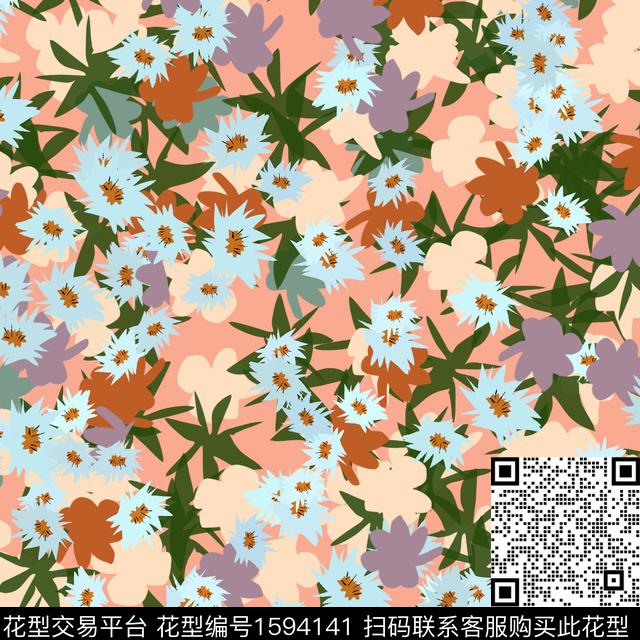 小碎花连衣裙花卉数码印花花型下载（图片编号: 1594141） - 瓦栏（Walan）