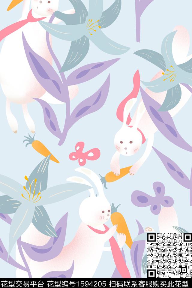 卡通动物兔子可爱数码印花花型下载（图片编号: 1594205） - 瓦栏（Walan）