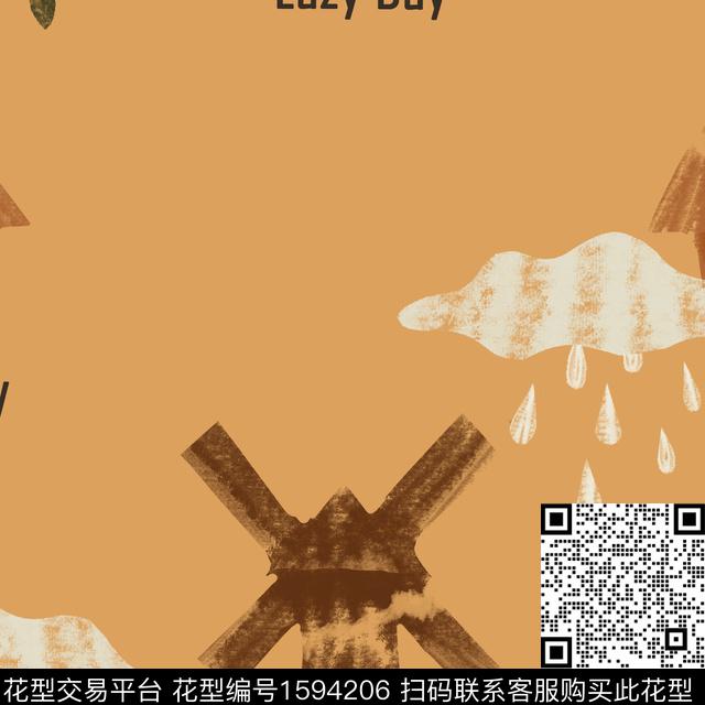 文字风车云朵数码印花花型下载（图片编号: 1594206） - 瓦栏（Walan）
