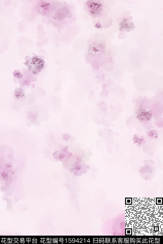 晕染肌理水彩朦胧花卉数码印花花型下载（图片编号: 1594214） - 瓦栏（Walan）