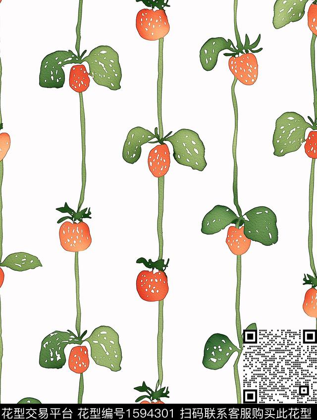 小清新草莓水彩数码印花花型下载（图片编号: 1594301） - 瓦栏（Walan）