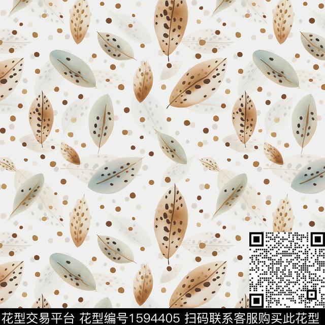 水彩波点叶子数码印花花型下载（图片编号: 1594405） - 瓦栏（Walan）
