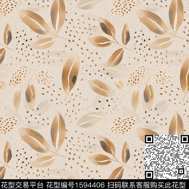 水彩斑驳叶子数码印花花型下载（图片编号: 1594406） - 瓦栏（Walan）