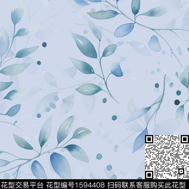 水彩斑驳叶子数码印花花型下载（图片编号: 1594408） - 瓦栏（Walan）