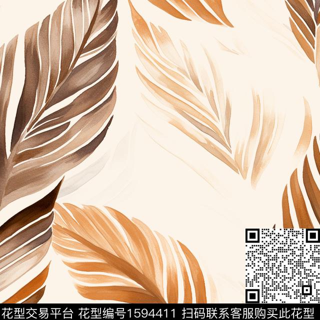 水彩叶子数码印花花型下载（图片编号: 1594411） - 瓦栏（Walan）
