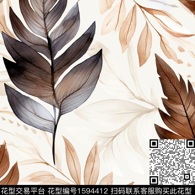 水彩斑驳叶子数码印花花型下载（图片编号: 1594412） - 瓦栏（Walan）