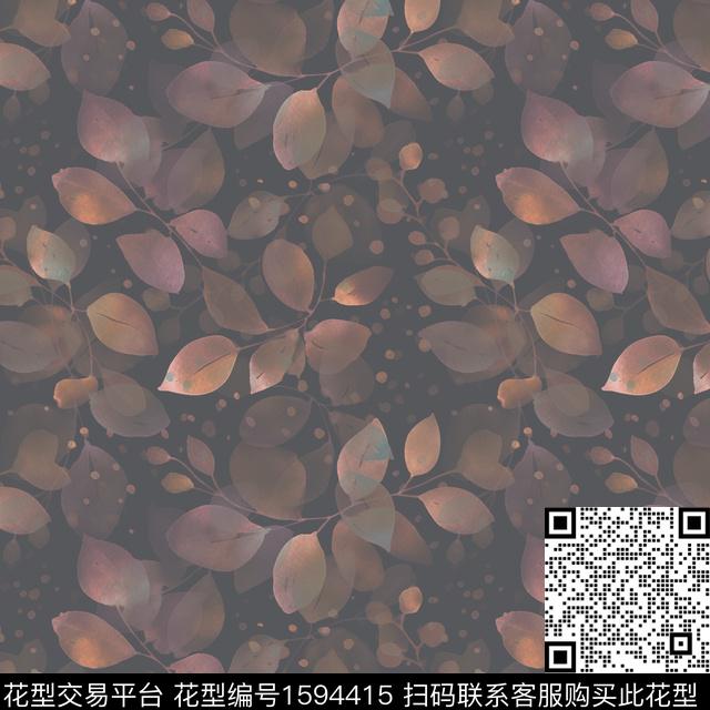 水彩斑驳绿植树叶数码印花花型下载（图片编号: 1594415） - 瓦栏（Walan）