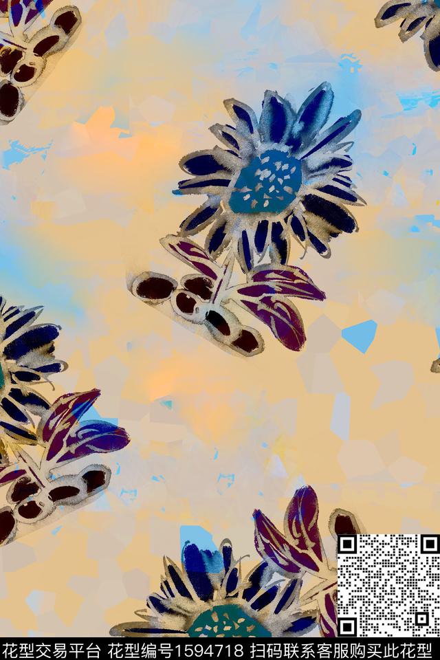 底纹花卉手绘花卉数码印花花型下载（图片编号: 1594718） - 瓦栏（Walan）