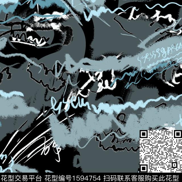 抽象涂鸦字母数码印花花型下载（图片编号: 1594754） - 瓦栏（Walan）
