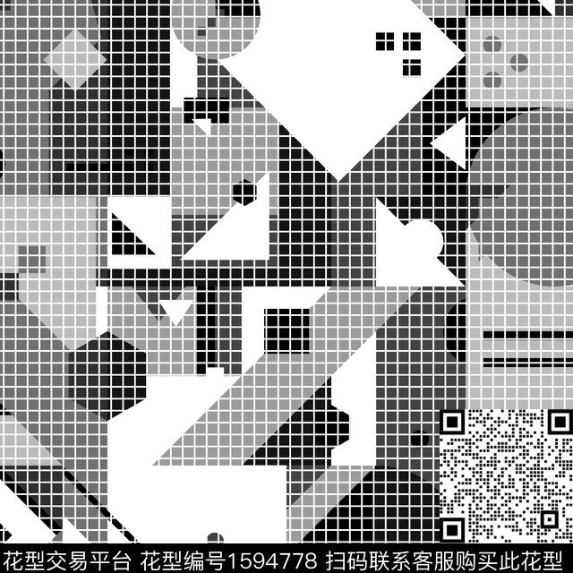 网格几何混合拼接数码印花花型下载（图片编号: 1594778） - 瓦栏（Walan）