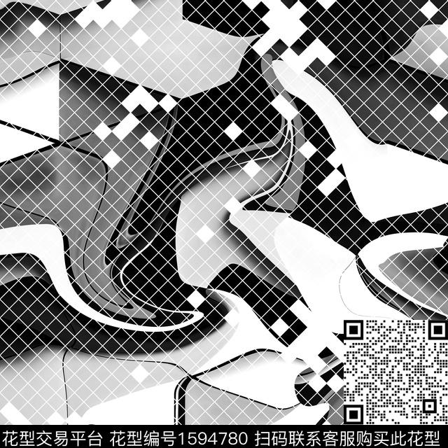 网格混合拼接格子数码印花花型下载（图片编号: 1594780） - 瓦栏（Walan）