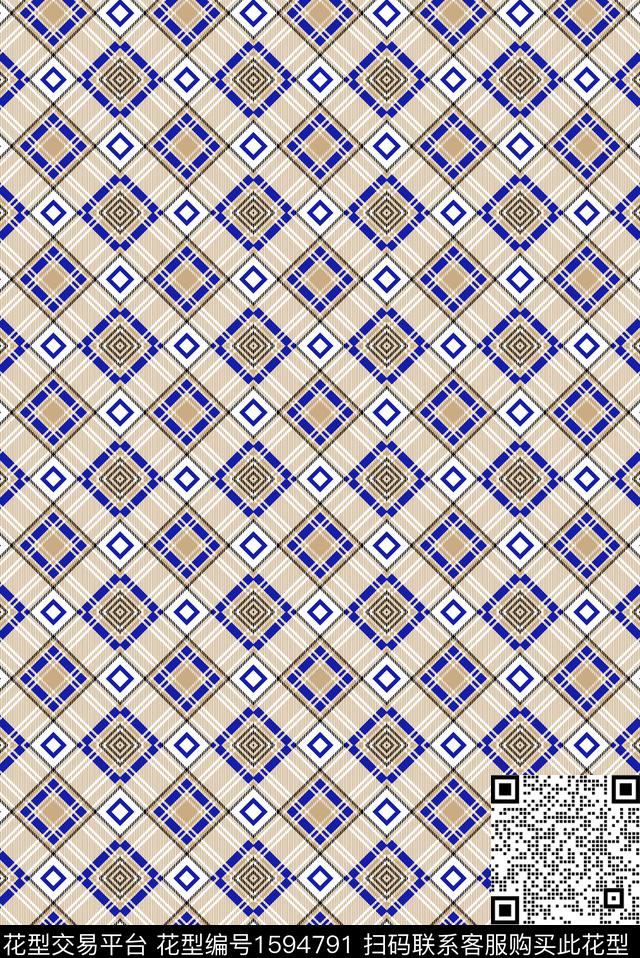 格子几何传统印花花型下载（图片编号: 1594791） - 瓦栏（Walan）