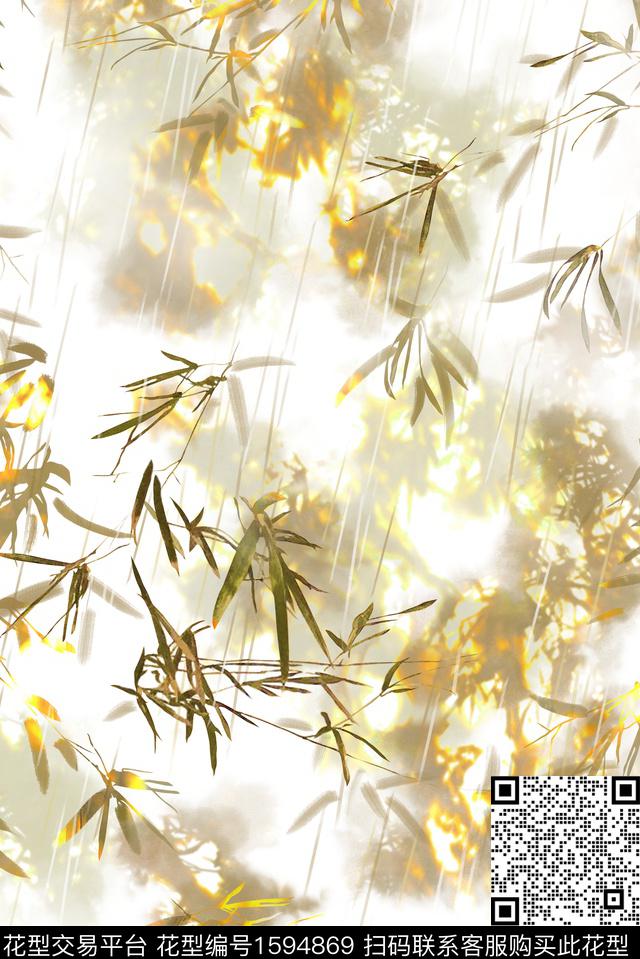 竹子雨中国风数码印花花型下载（图片编号: 1594869） - 瓦栏（Walan）
