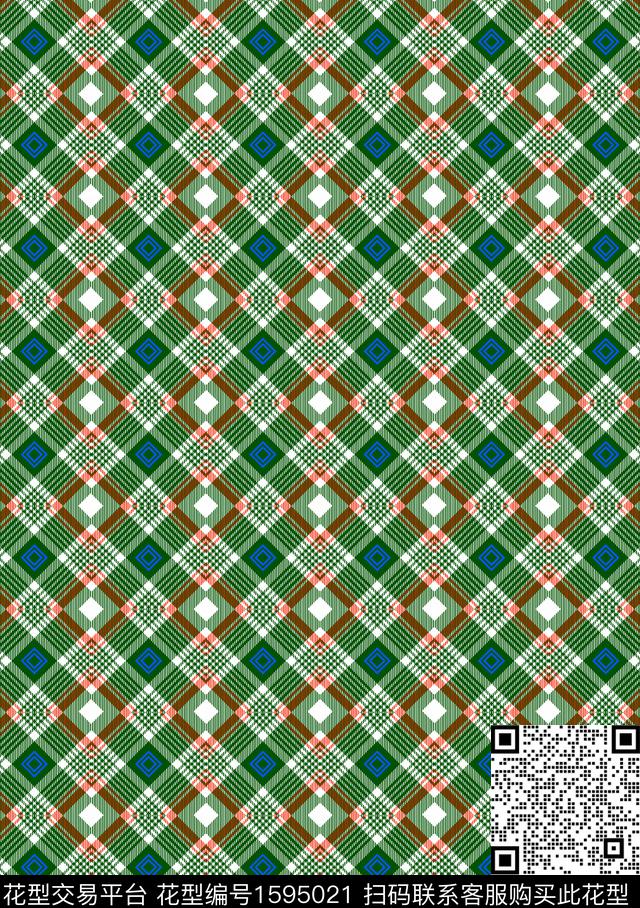 线条格子传统印花花型下载（图片编号: 1595021） - 瓦栏（Walan）