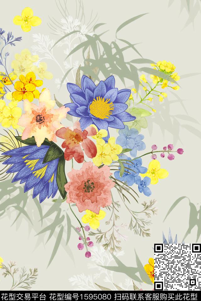 大花花卉春夏花型数码印花花型下载（图片编号: 1595080） - 瓦栏（Walan）