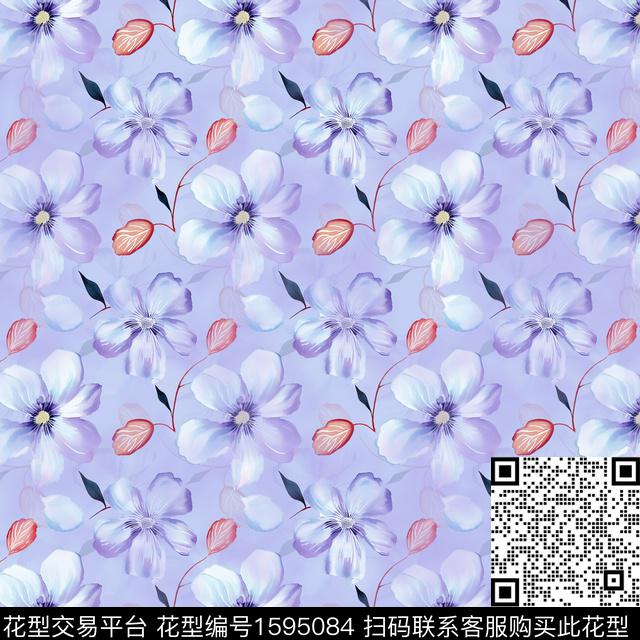 花卉水彩影花数码印花花型下载（图片编号: 1595084） - 瓦栏（Walan）