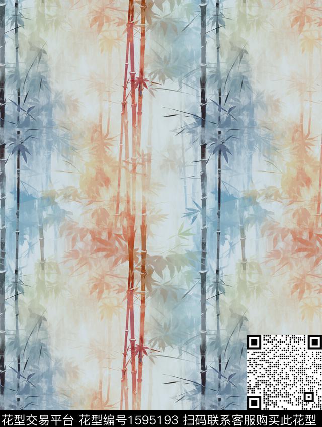 水墨风竹子复古数码印花花型下载（图片编号: 1595193） - 瓦栏（Walan）