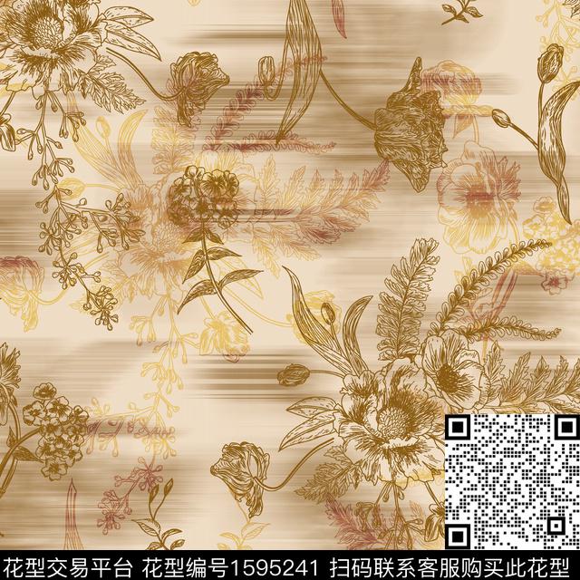 植物模糊底纹花卉数码印花花型下载（图片编号: 1595241） - 瓦栏（Walan）