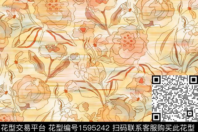 模糊底纹花卉水彩花卉数码印花花型下载（图片编号: 1595242） - 瓦栏（Walan）