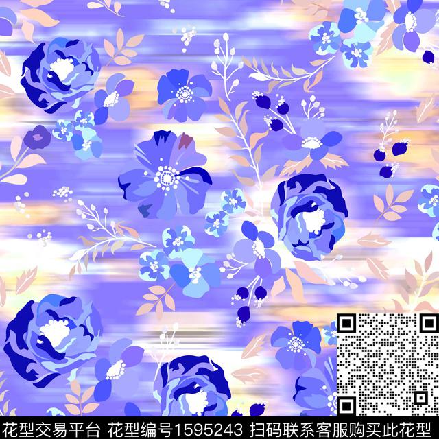 模糊底纹花卉渐变数码印花花型下载（图片编号: 1595243） - 瓦栏（Walan）