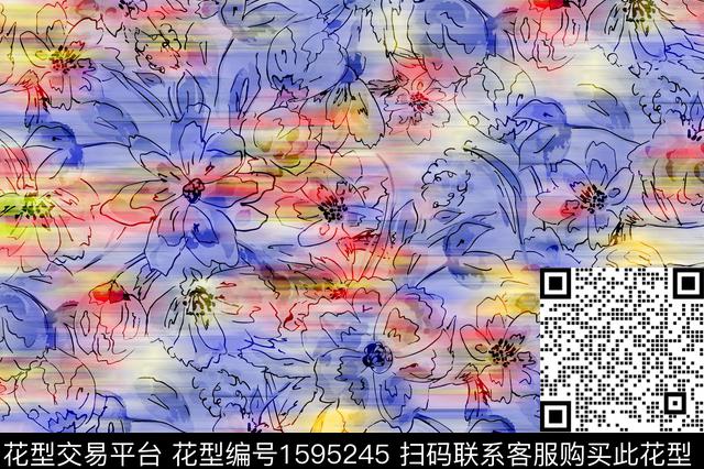 模糊底纹花卉水彩花卉数码印花花型下载（图片编号: 1595245） - 瓦栏（Walan）