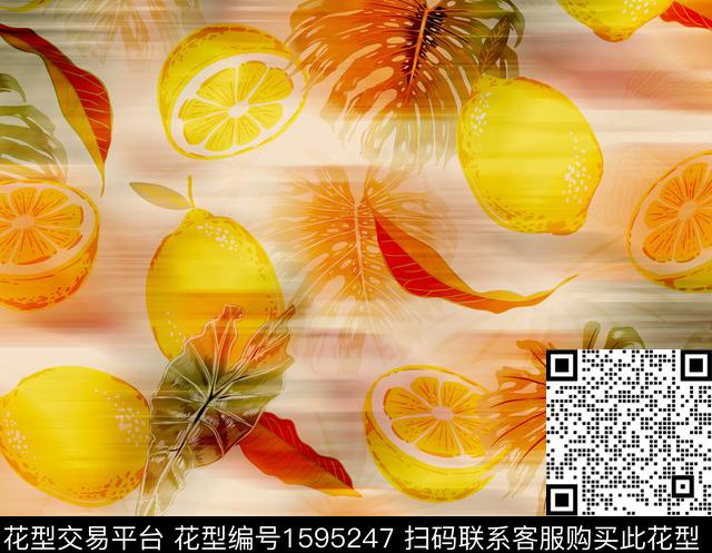 模糊底纹热带水果数码印花花型下载（图片编号: 1595247） - 瓦栏（Walan）