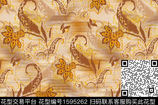 模糊底纹民族花卉民族风数码印花花型下载（图片编号: 1595262） - 瓦栏（Walan）