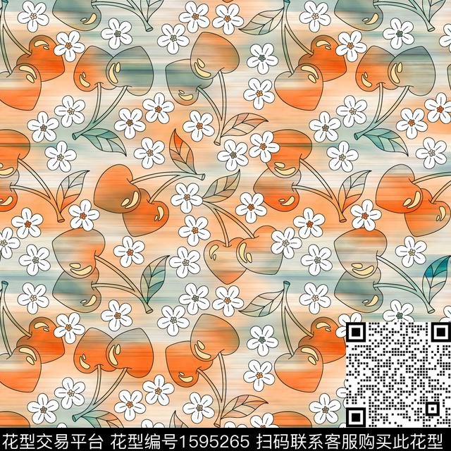 模糊底纹小花樱桃数码印花花型下载（图片编号: 1595265） - 瓦栏（Walan）