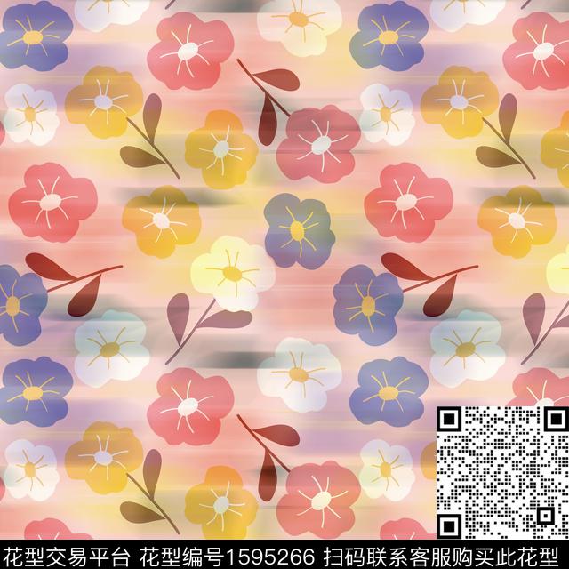 模糊底纹花卉小花数码印花花型下载（图片编号: 1595266） - 瓦栏（Walan）